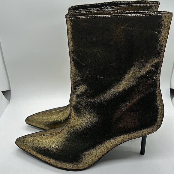 Zara NWT Dazzling Gold Stiletto Heel Ankle Booties Boots Shoes **Sz 37/US 6.5** - Picture 4 of 7